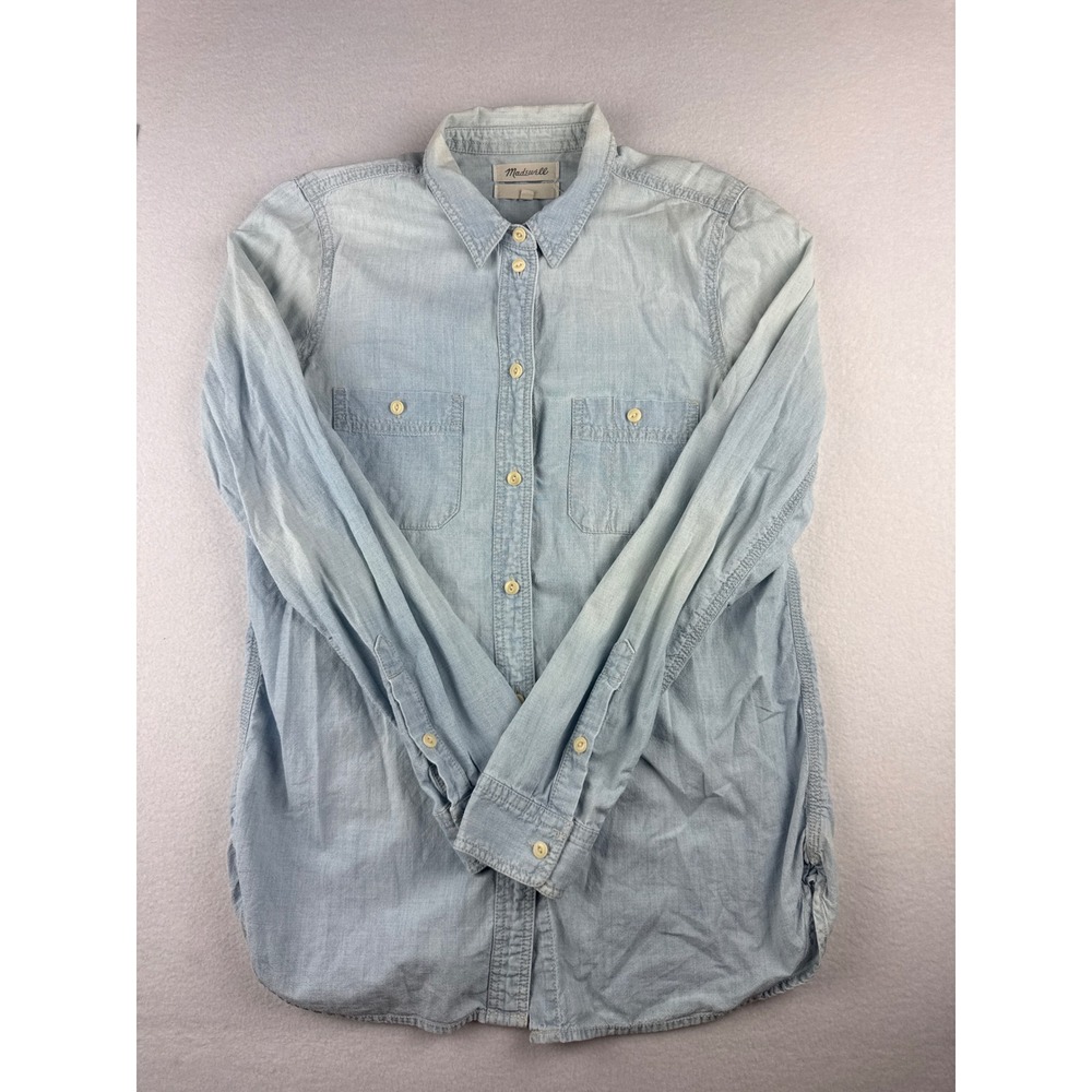 Madewell Slim Chambray Shirt Light Wash Blue Cotton Button Down E1691 Mens M